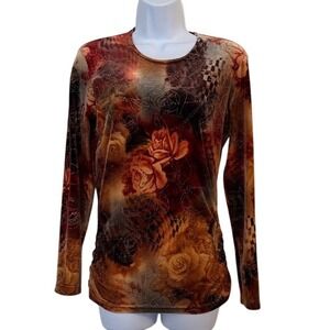Conrad Collection Women S P Floral Glitter Long Sleeve Top Blouse Shirt